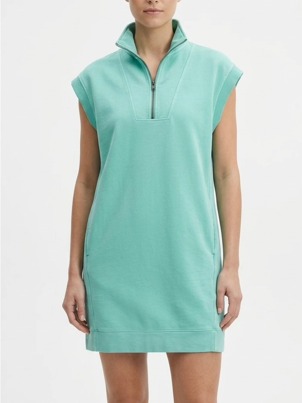 Double Zero Half Zip Mock Neck Mini Dress Sage Green Sporty Prep Elevated Casual